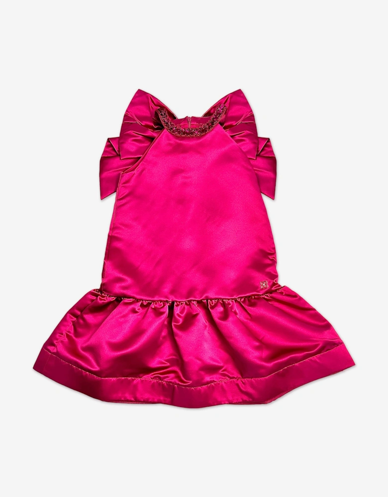BCBGMAXAZRIA Girls Beaded High Neck Satin Dress in Pink