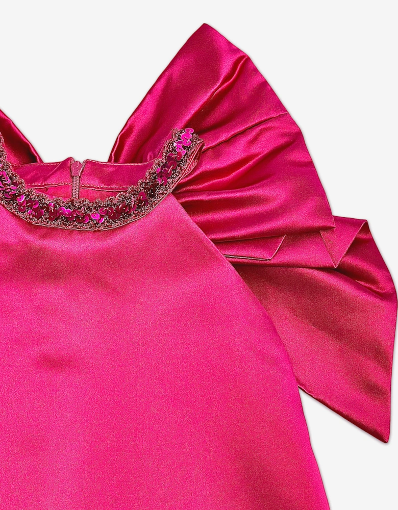 BCBGMAXAZRIA Girls Beaded High Neck Satin Dress in Pink