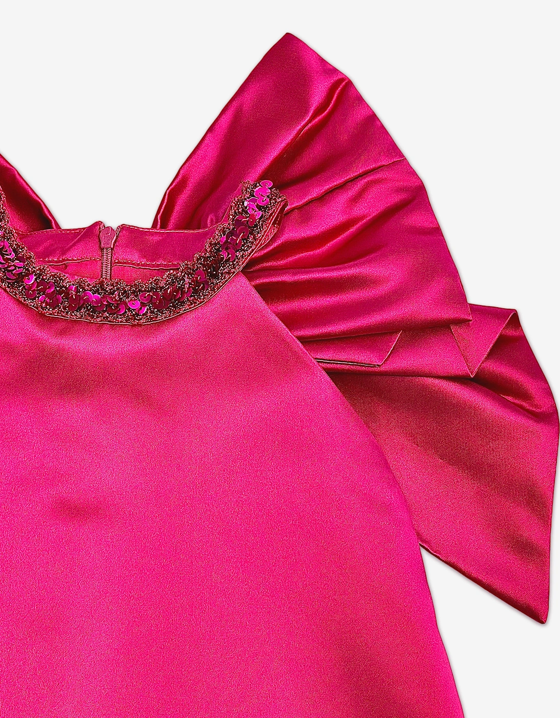 BCBGMAXAZRIA Girls Beaded High Neck Satin Dress in Pink