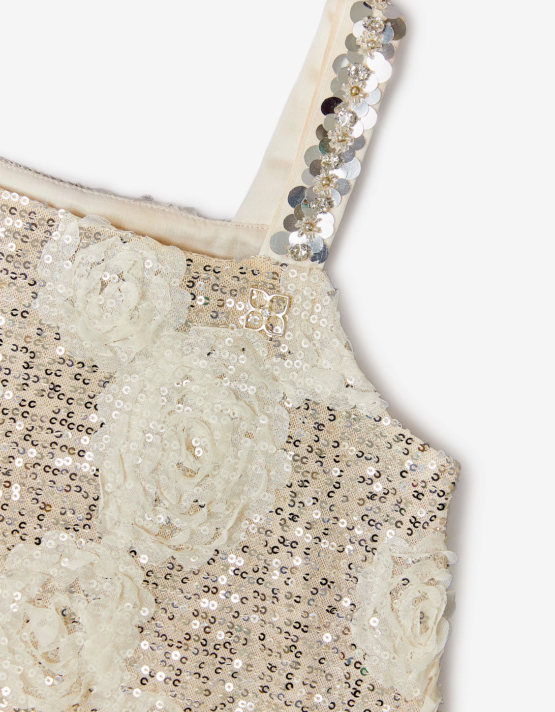 BCBGMAXAZRIA Girls 3D Flower Sequin Dress in Gold