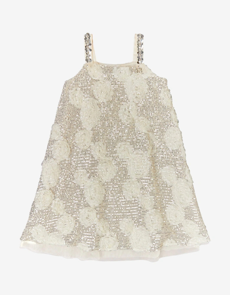 BCBGMAXAZRIA Girls 3D Flower Sequin Dress in Gold