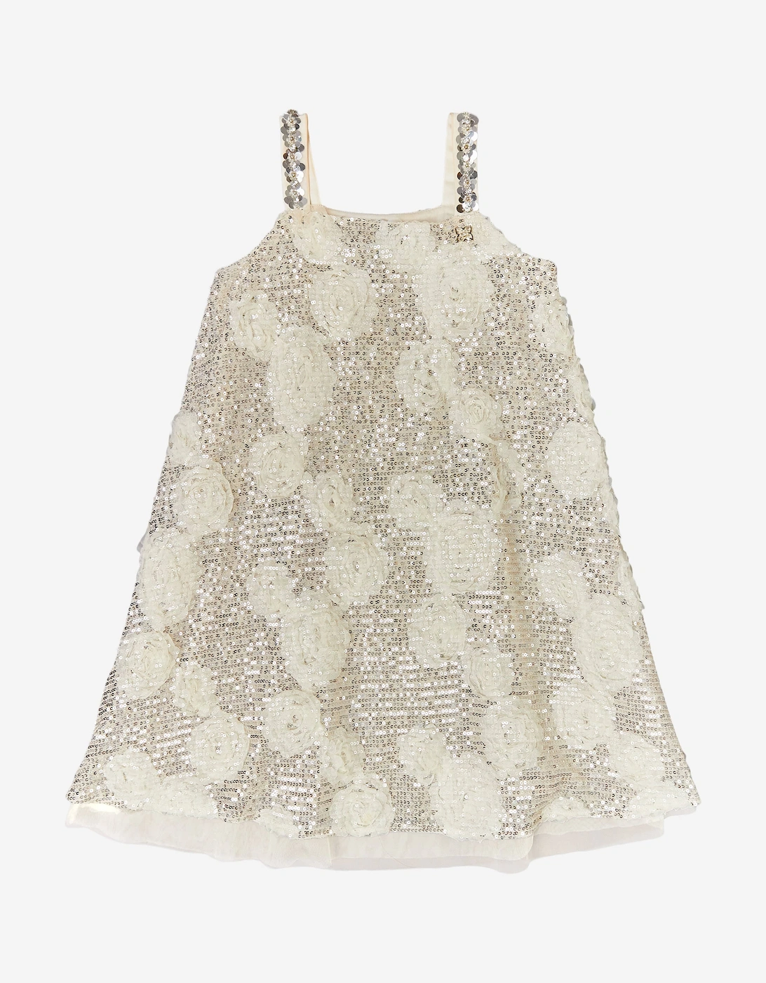 BCBGMAXAZRIA Girls 3D Flower Sequin Dress in Gold