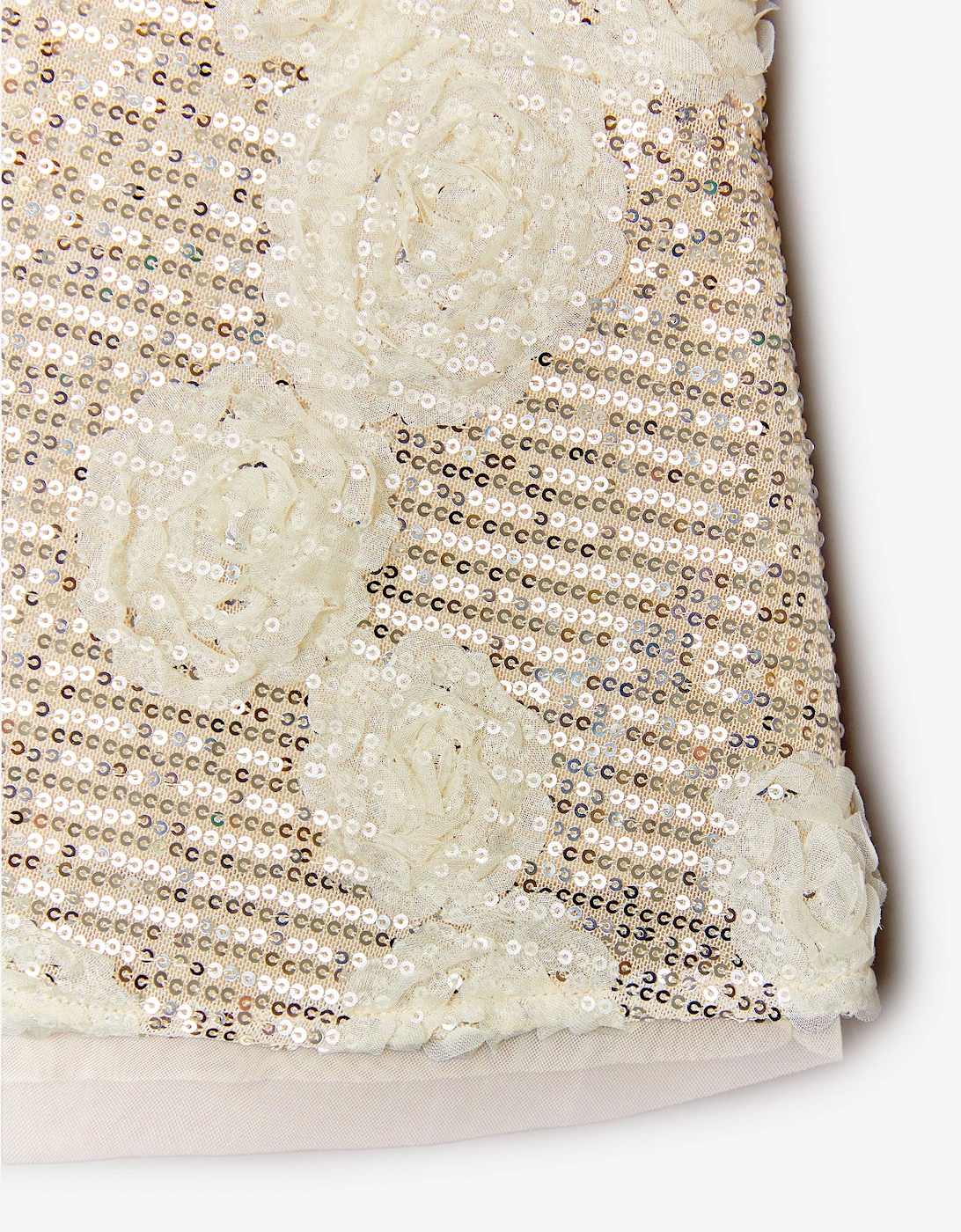 BCBGMAXAZRIA Girls 3D Flower Sequin Dress in Gold