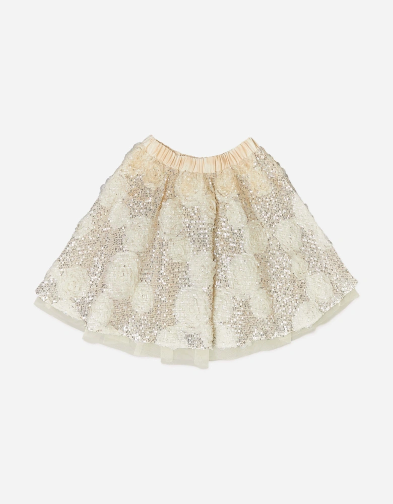 BCBGMAXAZRIA Girls 3D Flower Sequin Skirt in Grey