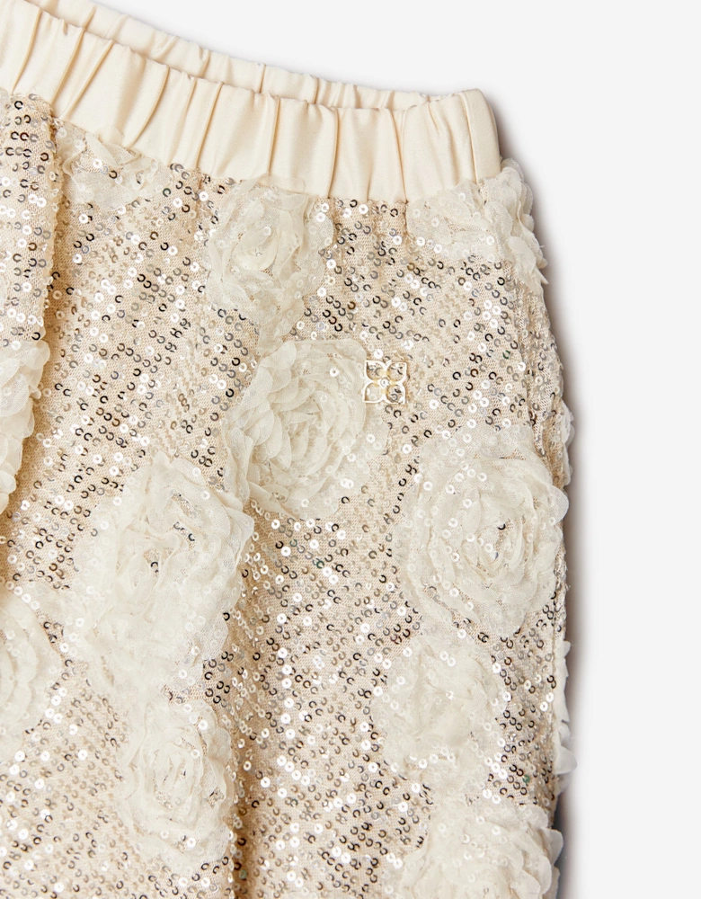 BCBGMAXAZRIA Girls 3D Flower Sequin Skirt in Grey