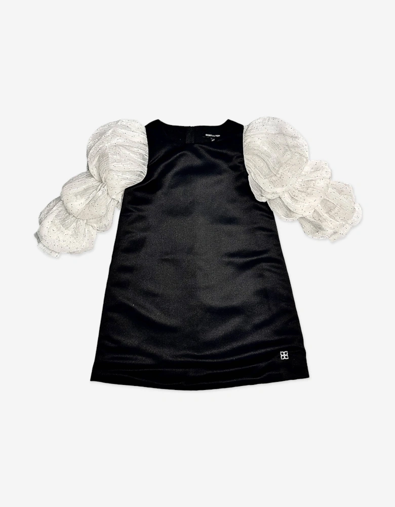 BCBGMAXAZRIA Girls Diamante Puff Sleeve Dress in Black