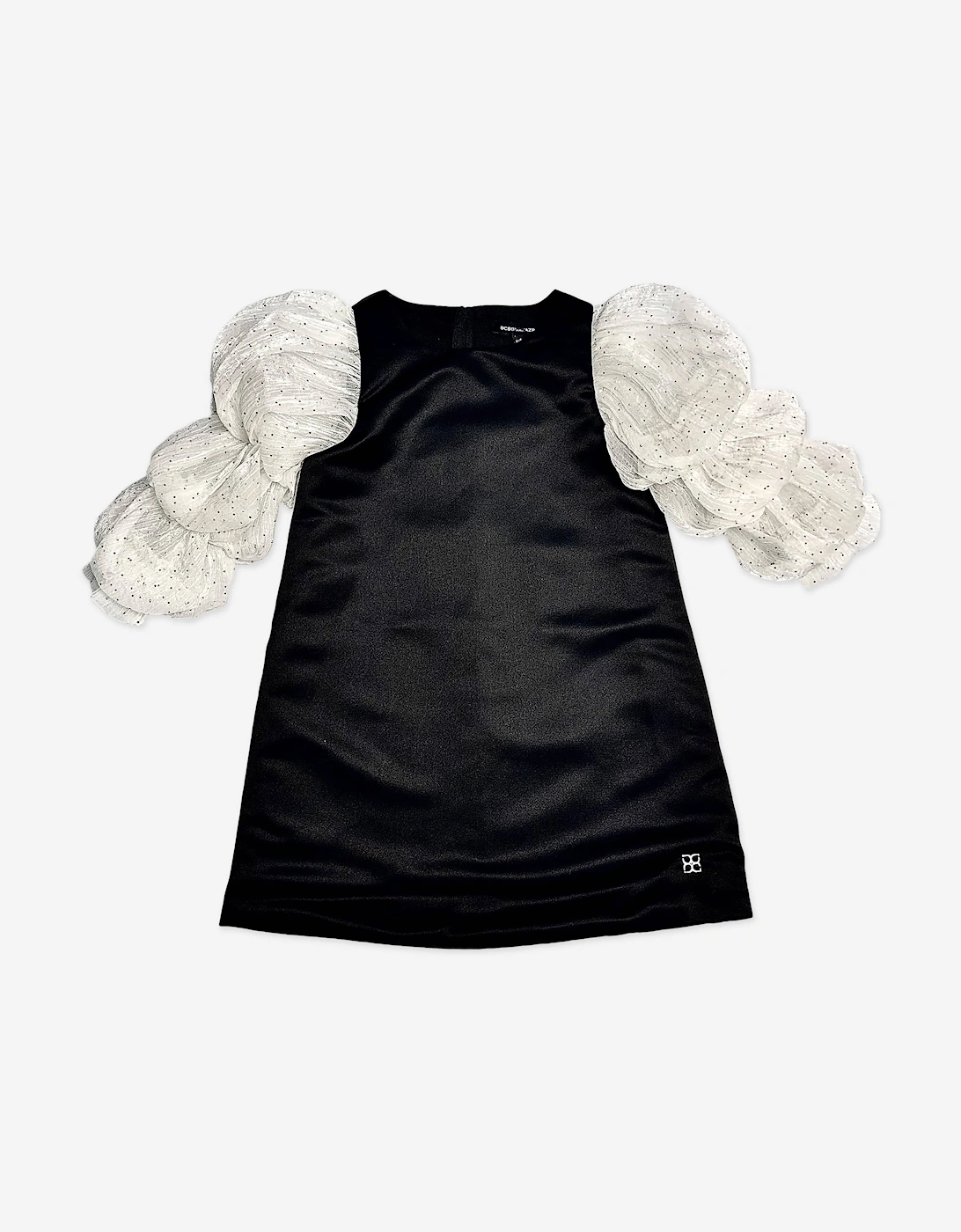 BCBGMAXAZRIA Girls Diamante Puff Sleeve Dress in Black, 5 of 4