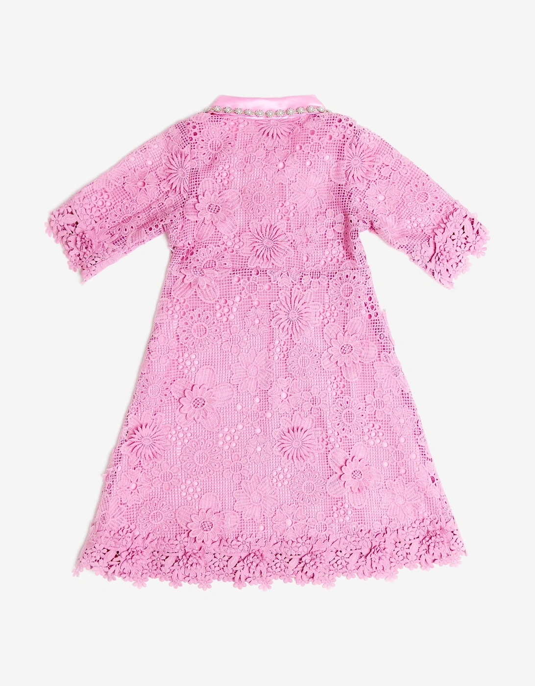 BCBGMAXAZRIA Girls Floral Lace Dress with Diamante Pearl Collar in Pink