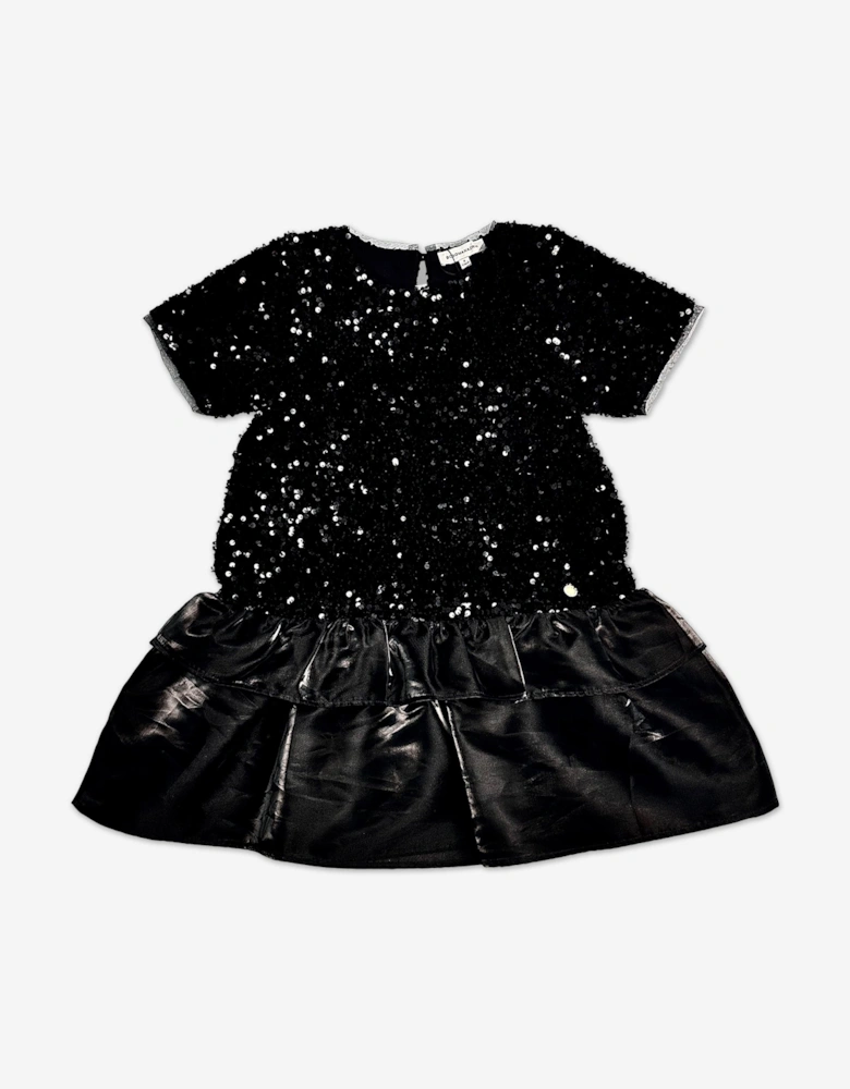 BCBGMAXAZRIA Girls Velvet Sequin Dress with Satin Hem in Black