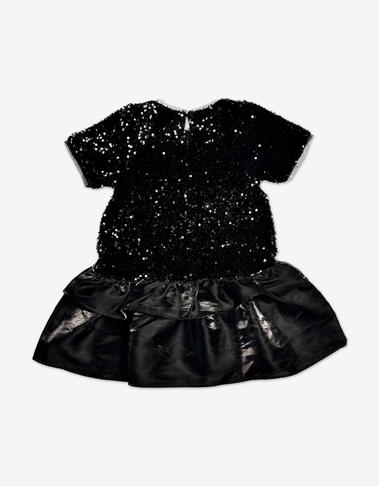 BCBGMAXAZRIA Girls Velvet Sequin Dress with Satin Hem in Black