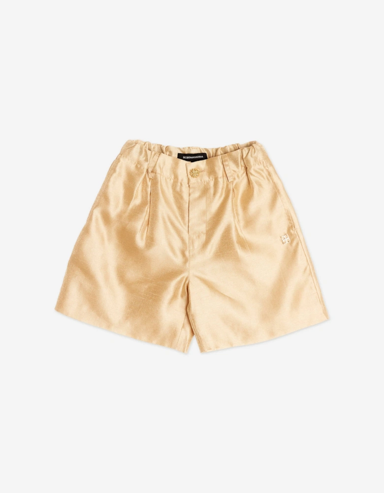 BCBGMAXAZRIA Girls Pleated Shorts in Gold