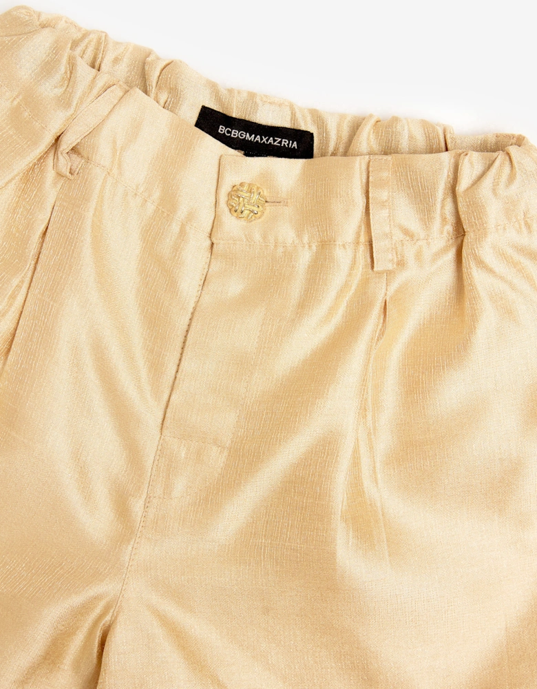BCBGMAXAZRIA Girls Pleated Shorts in Gold
