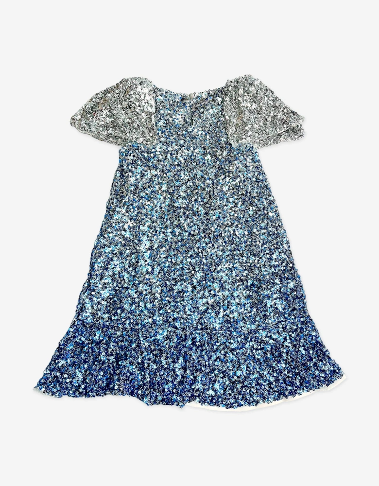 BCBGMAXAZRIA Girls Ombre Sequin Frill Hem Dress in Blue