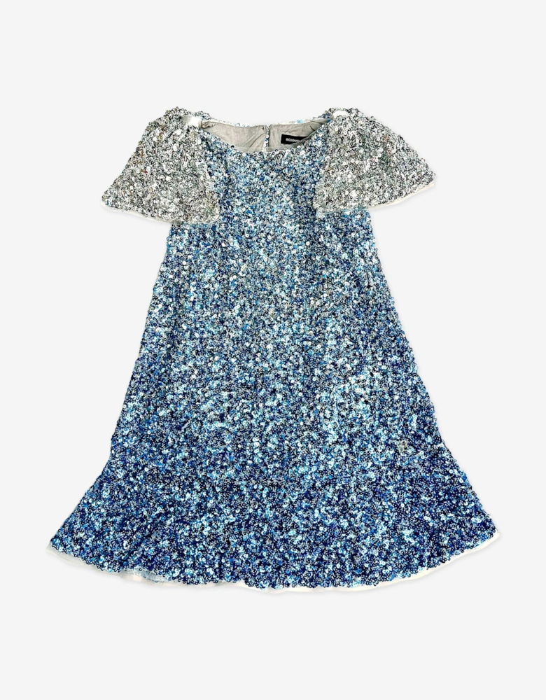 BCBGMAXAZRIA Girls Ombre Sequin Frill Hem Dress in Blue