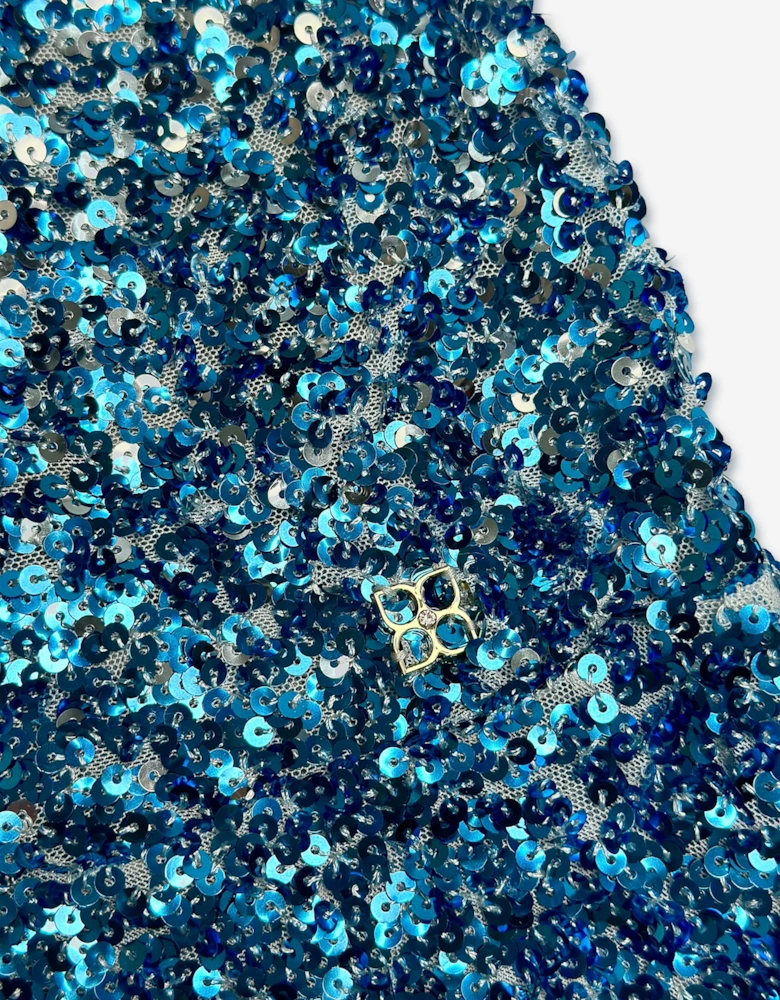 BCBGMAXAZRIA Girls Ombre Sequin Frill Hem Dress in Blue