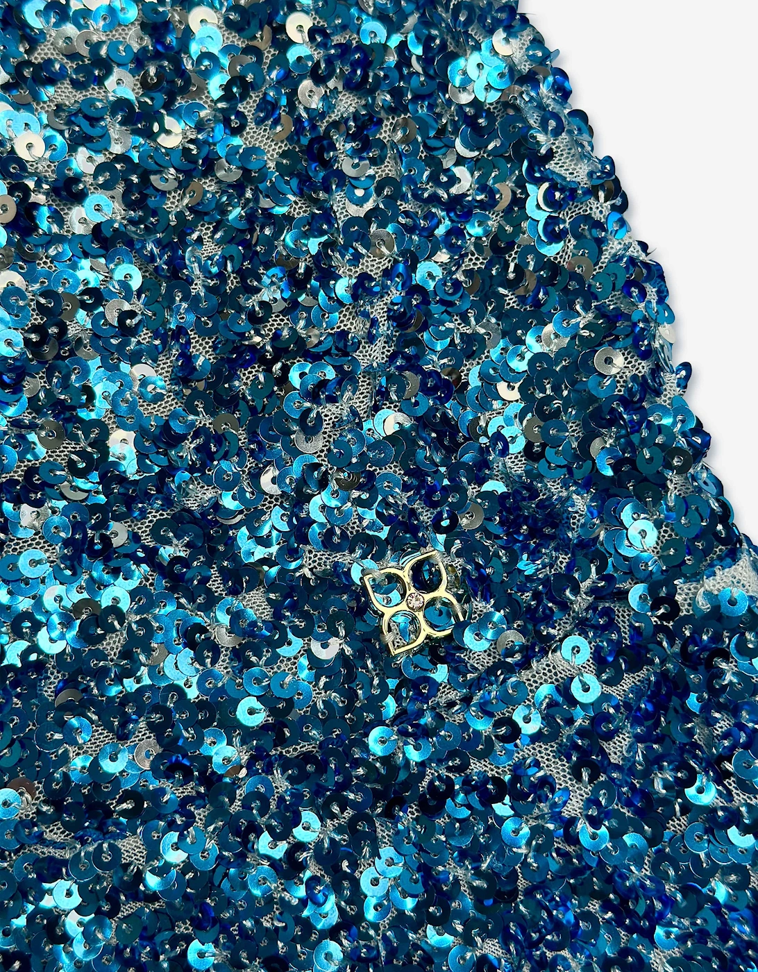 BCBGMAXAZRIA Girls Ombre Sequin Frill Hem Dress in Blue