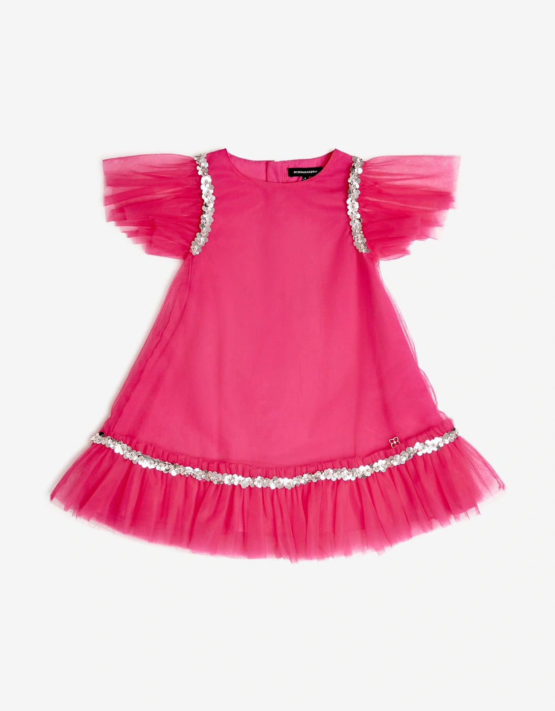 BCBGMAXAZRIA Girls Tulle Jewel Trim Dress in Pink, 6 of 5