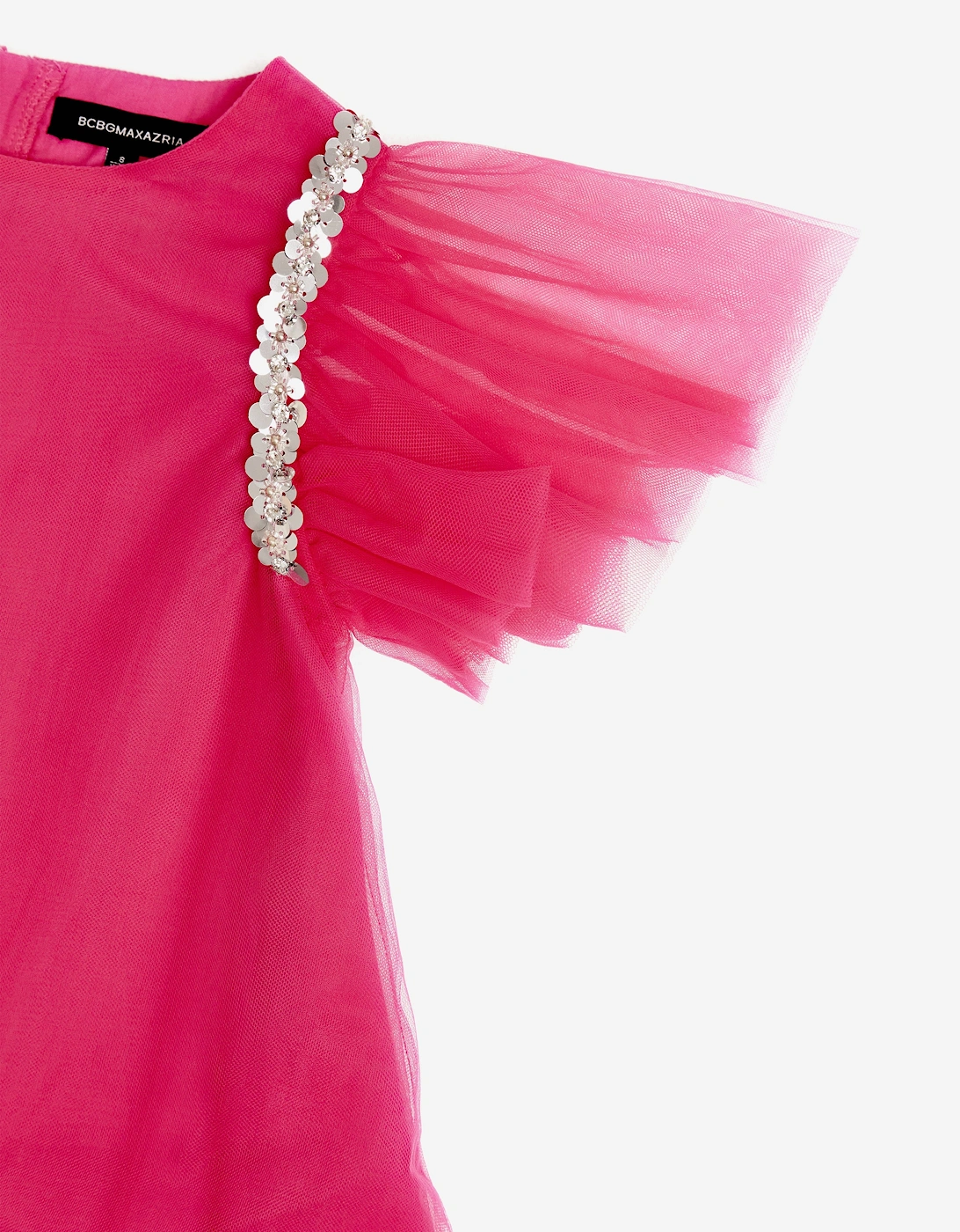 BCBGMAXAZRIA Girls Tulle Jewel Trim Dress in Pink