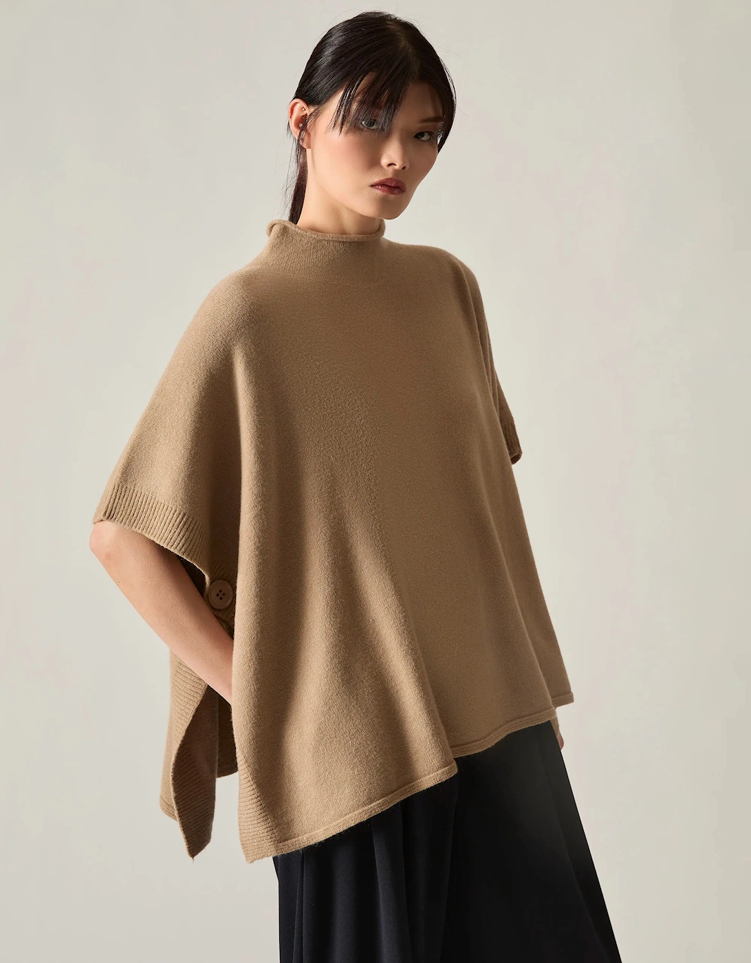 Taupe Side Button Poncho