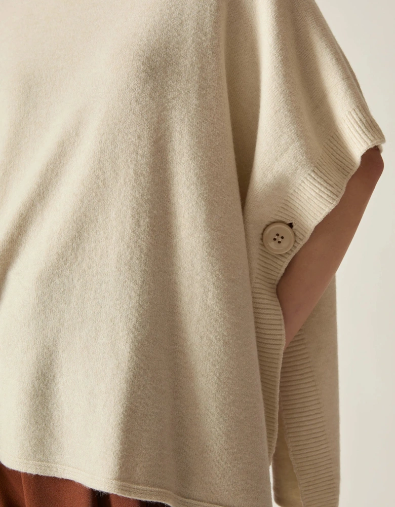Beige Side Button Poncho