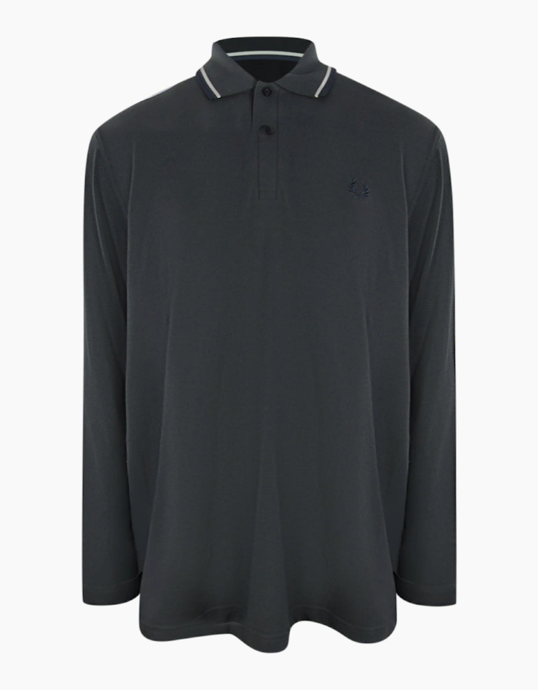 Fred Perry Men's Fred Perry White Twin Tipped Collar Gunmetal Grey Long Sleeve Polo Shirt - Black