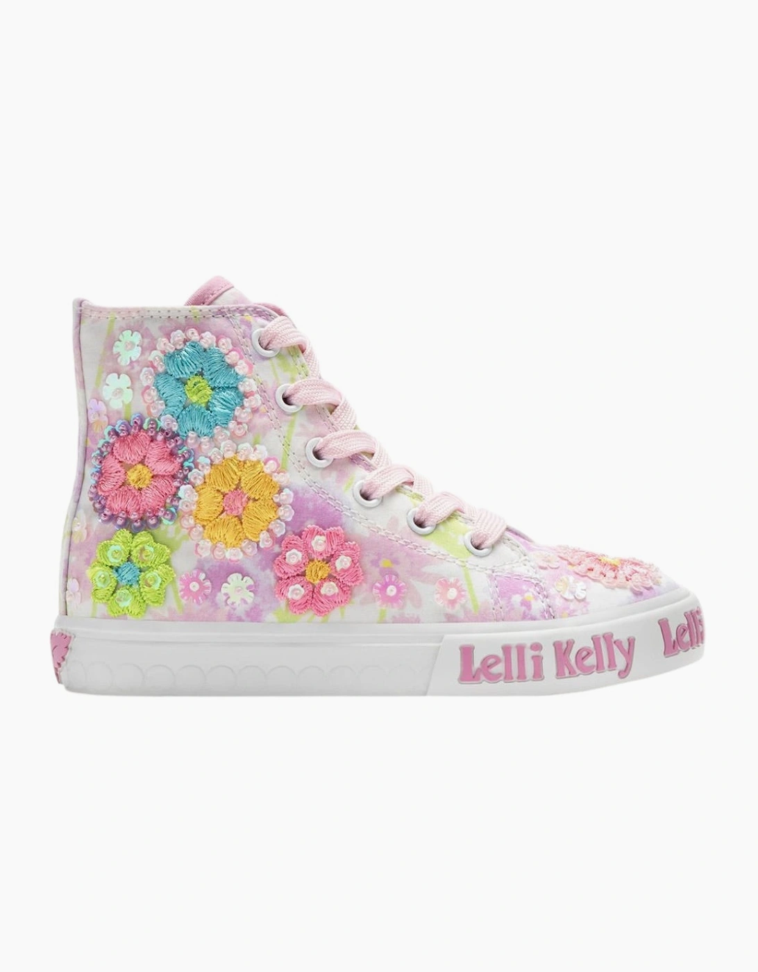 Girls Multicoloured Flower Hi-Top Trainers, 5 of 4