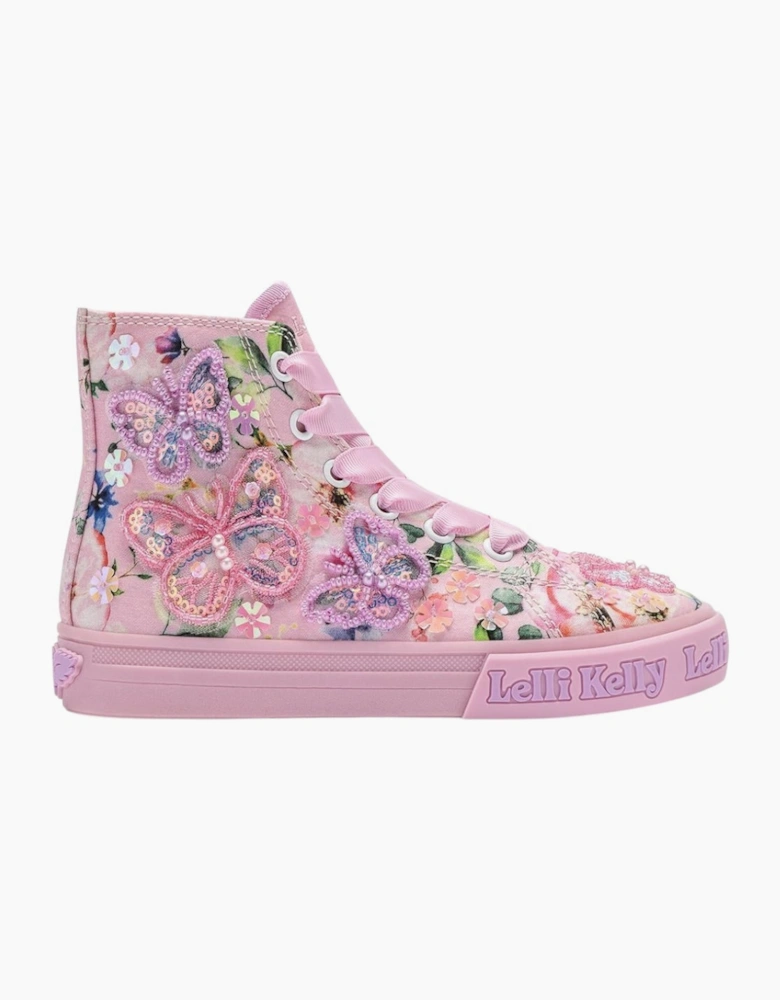 Girls Pink Butterfly Hi-Top Trainers