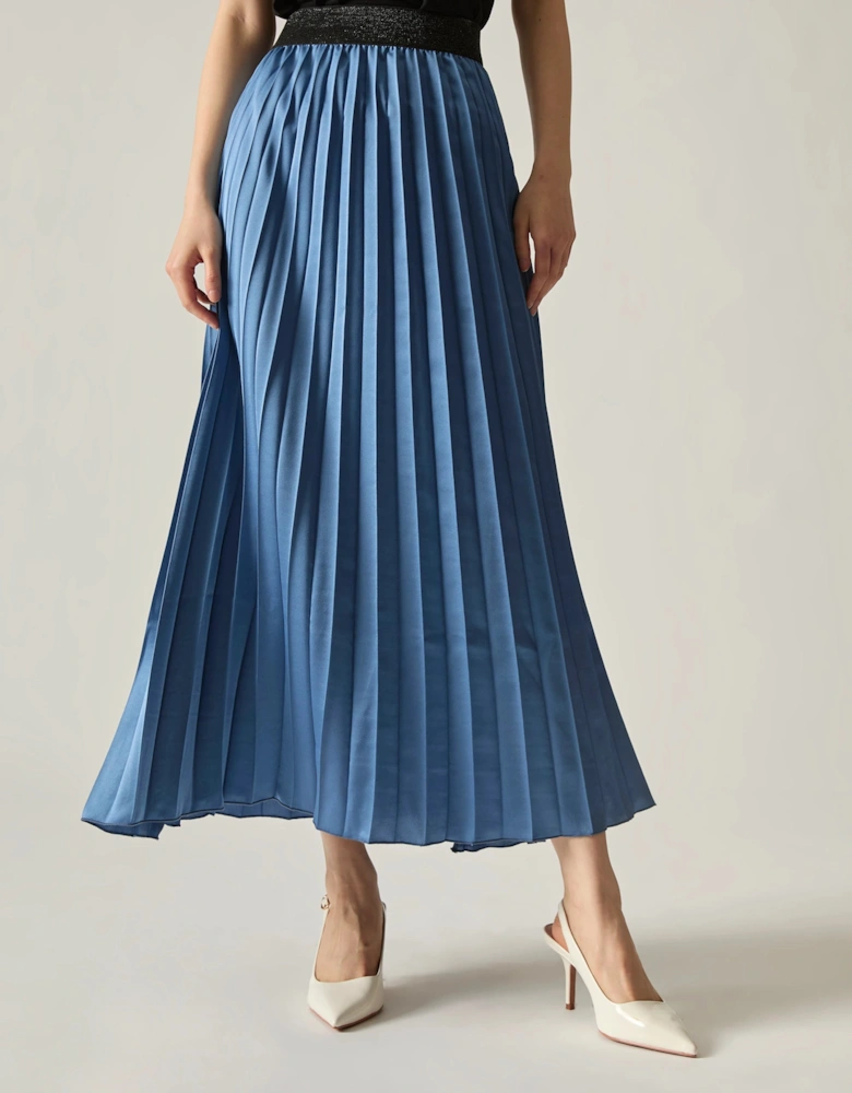 Blue Pleated Maxi Skirt