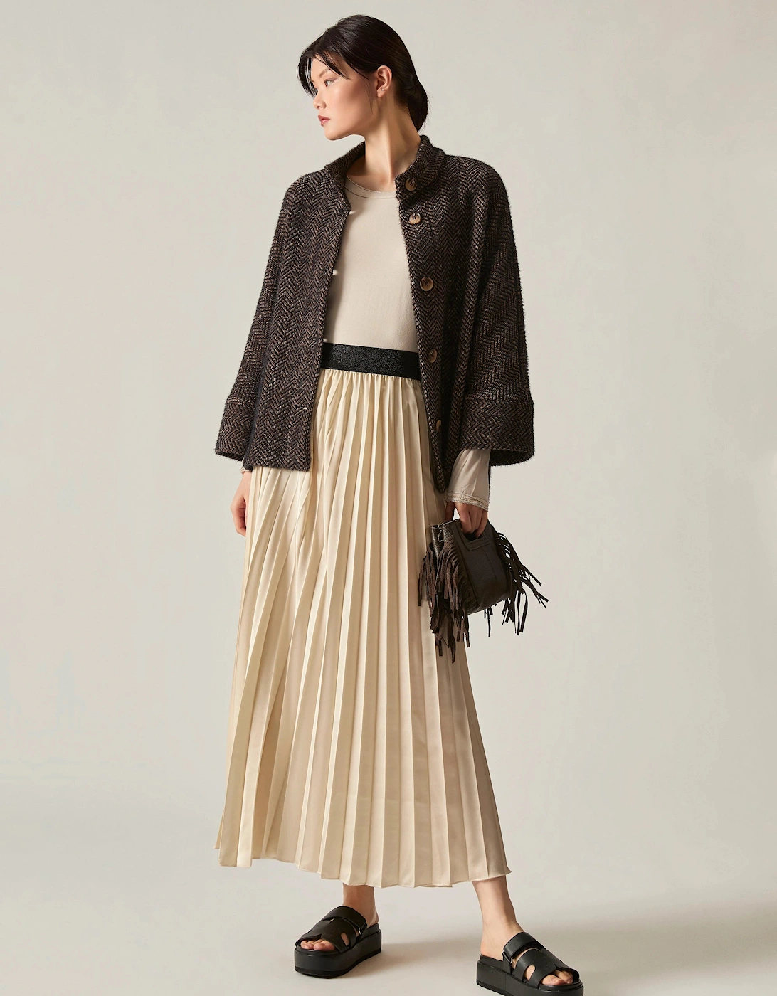 Beige Pleated Maxi Skirt, 6 of 5