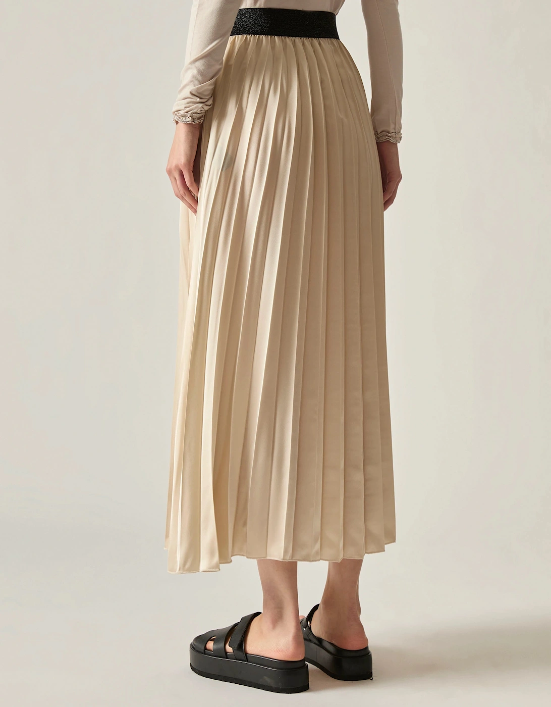 Beige Pleated Maxi Skirt