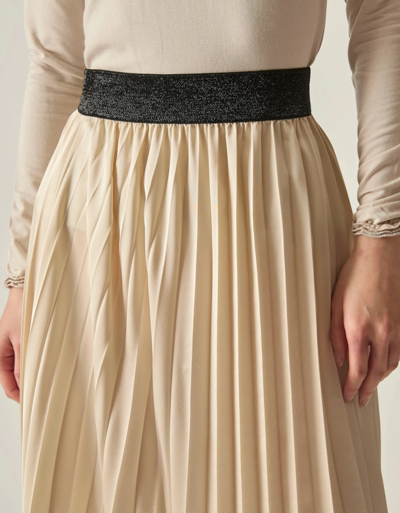 Beige Pleated Maxi Skirt