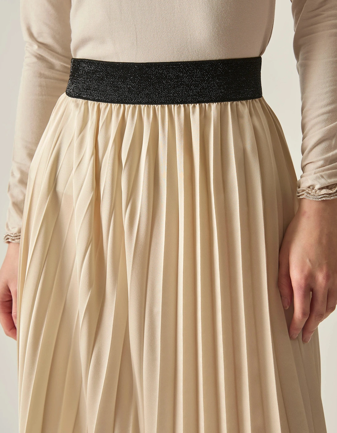 Beige Pleated Maxi Skirt