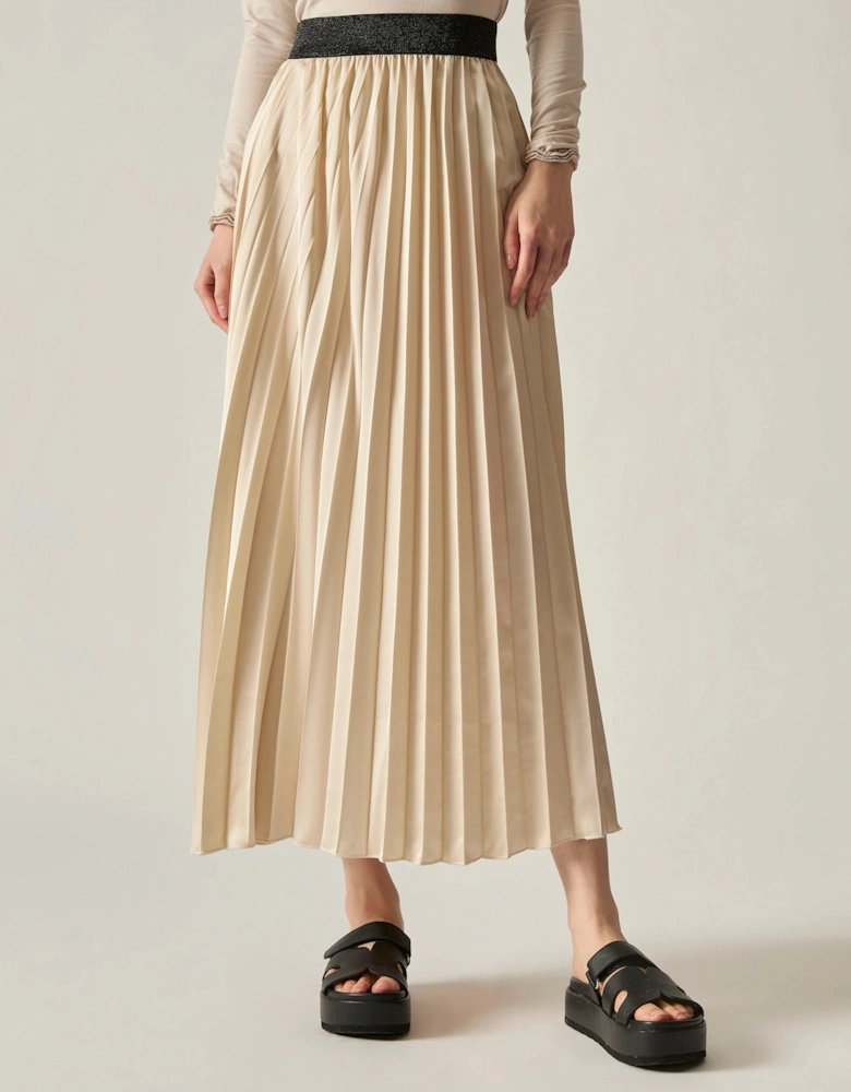 Beige Pleated Maxi Skirt
