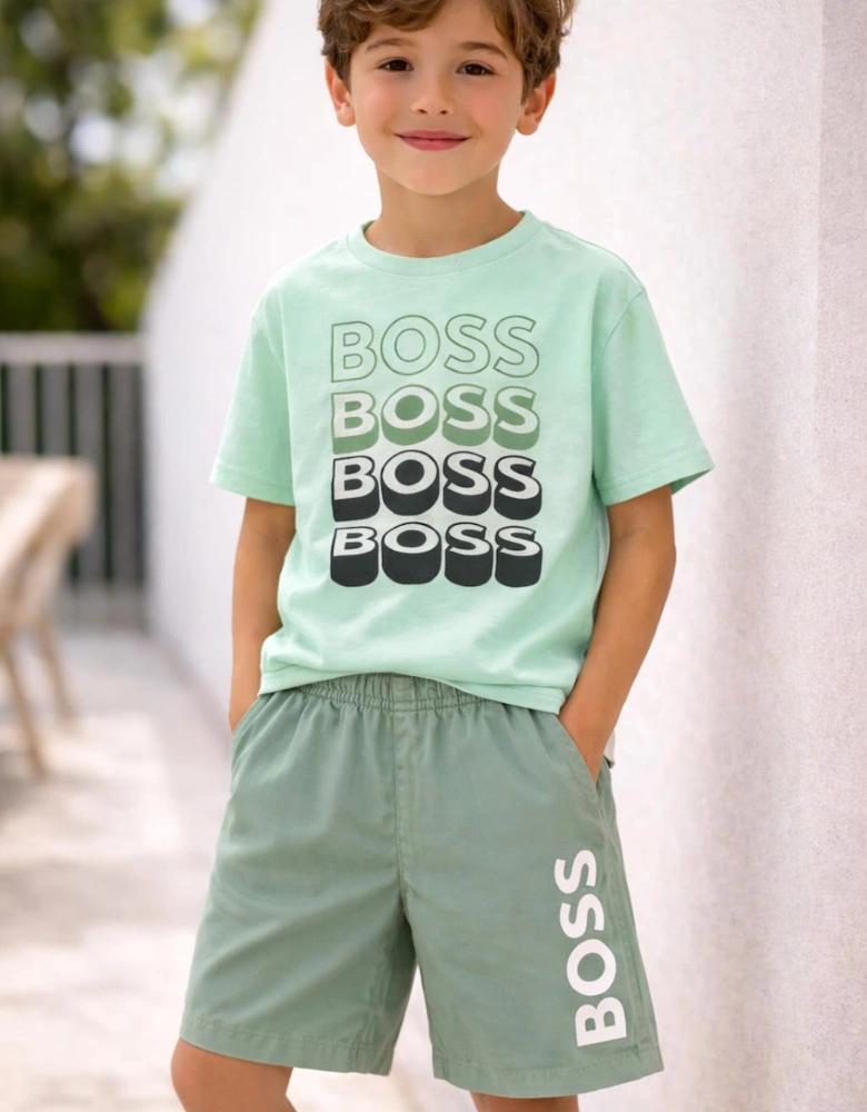 BOSS BOYS REPEAT LOGO SPROUT GREEN T SHIRT J52982 *** Shorts sold separately***