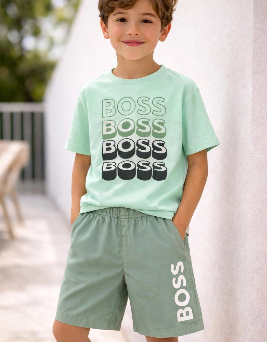 BOSS BOYS REPEAT LOGO SPROUT GREEN T SHIRT J52982 *** Shorts sold separately***, 5 of 4