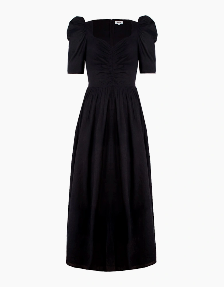 Black Sweetheart Neckline Cotton Voile Midi Dress
