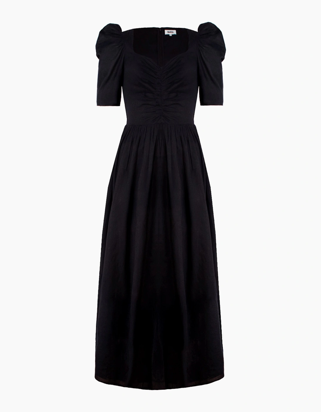 Black Sweetheart Neckline Cotton Voile Midi Dress