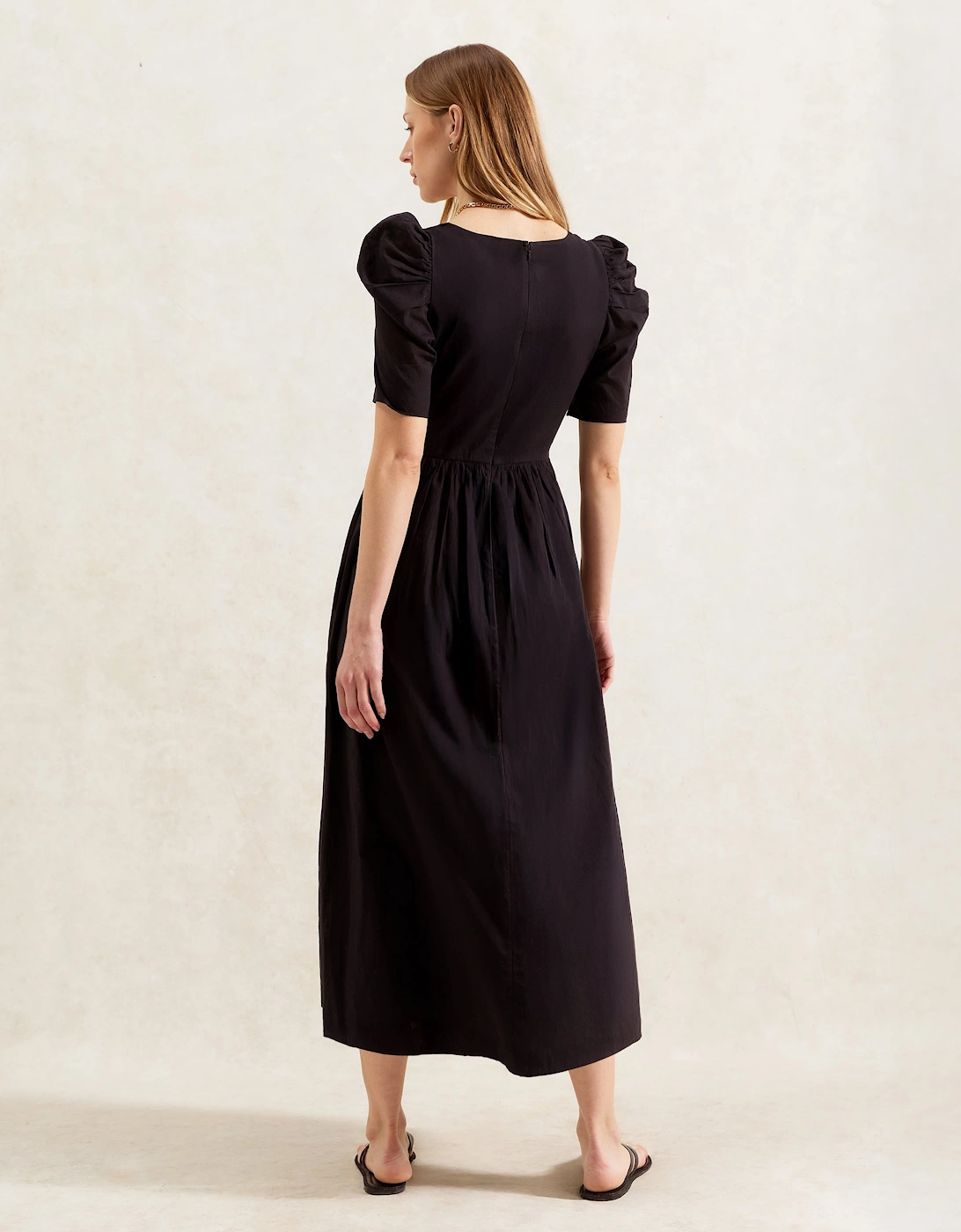 Black Sweetheart Neckline Cotton Voile Midi Dress