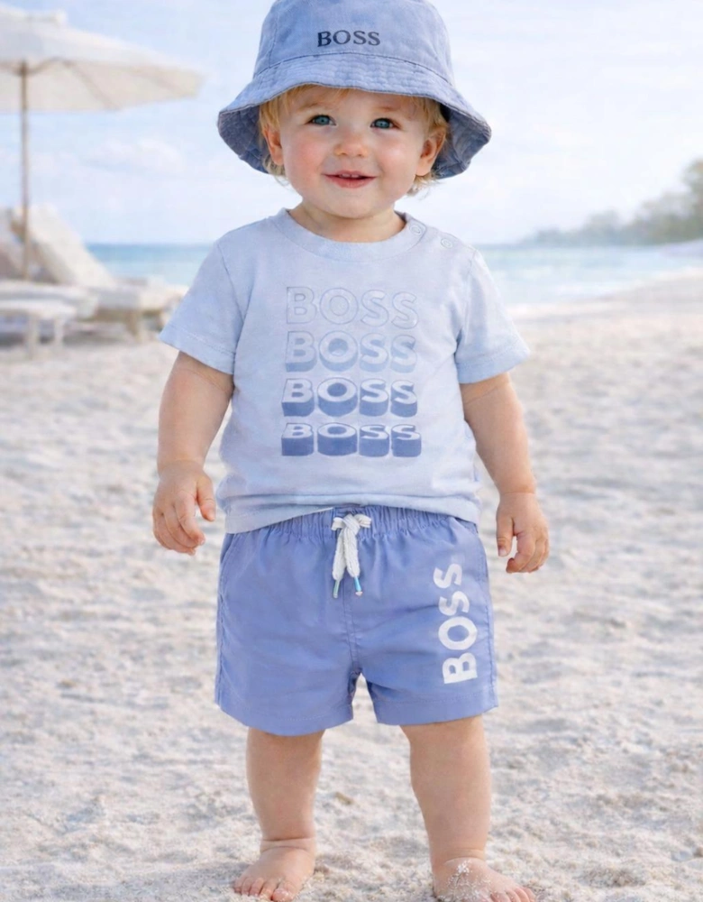 BOSS BABY/TODDLER REPEAT LOGO PALE BLUE T SHIRT J52889 ***Shorts and bucket hat sold separately ***