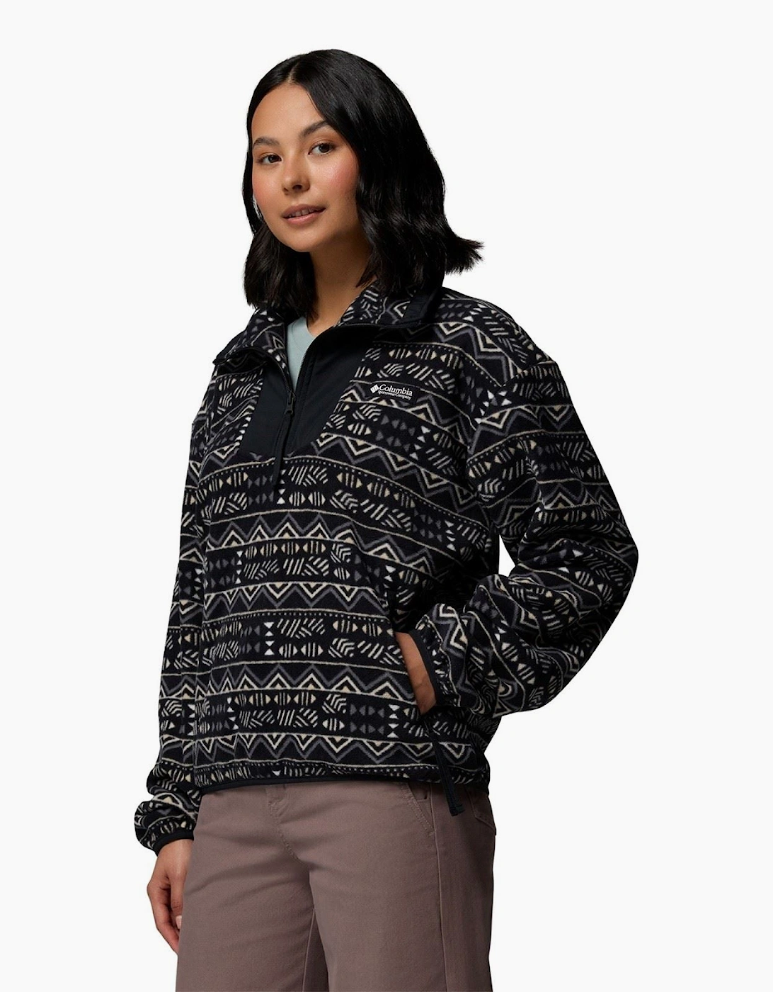 Sequoia Grove Printed Half Zip Polyester Women's Black Fleece Pullover