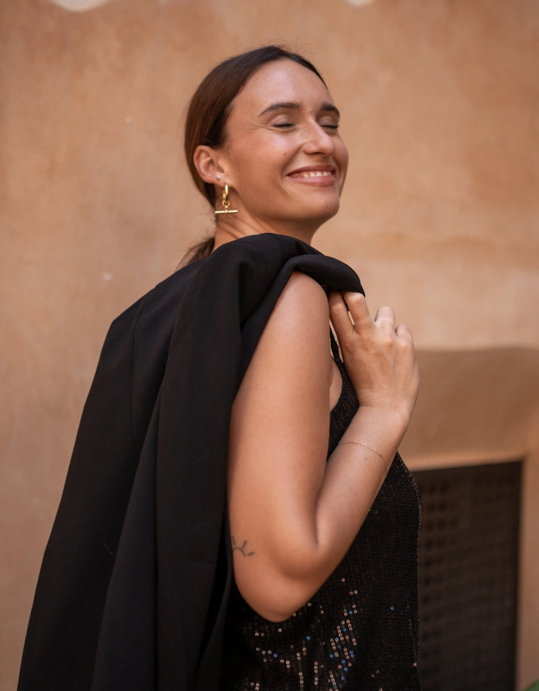 Black Tailored Cape with Leopard Print Lining