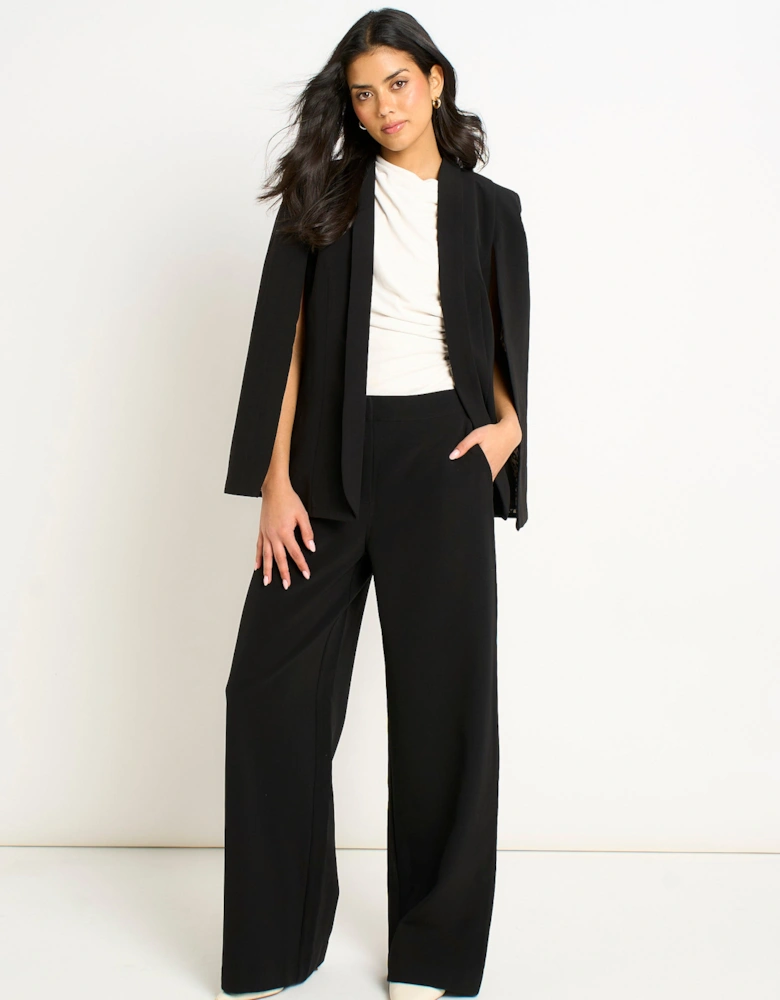 Black Tailored Cape with Leopard Print Lining