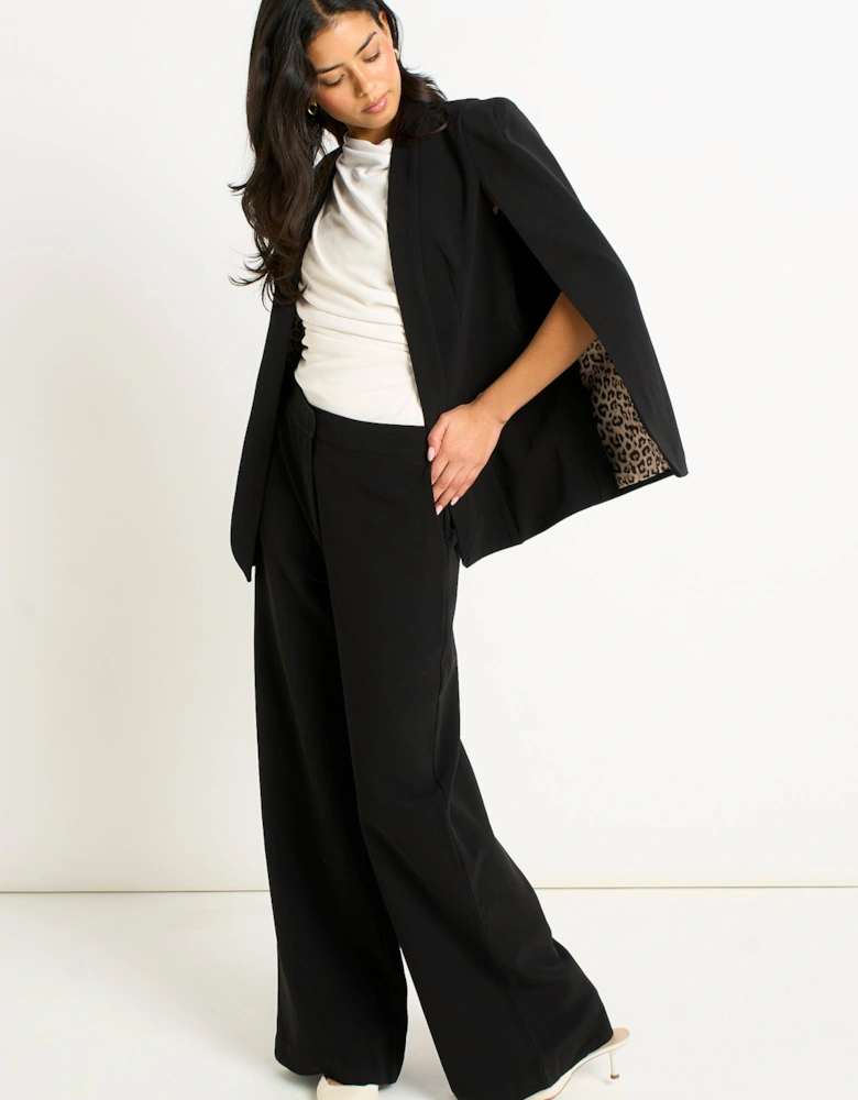 Black Tailored Cape with Leopard Print Lining