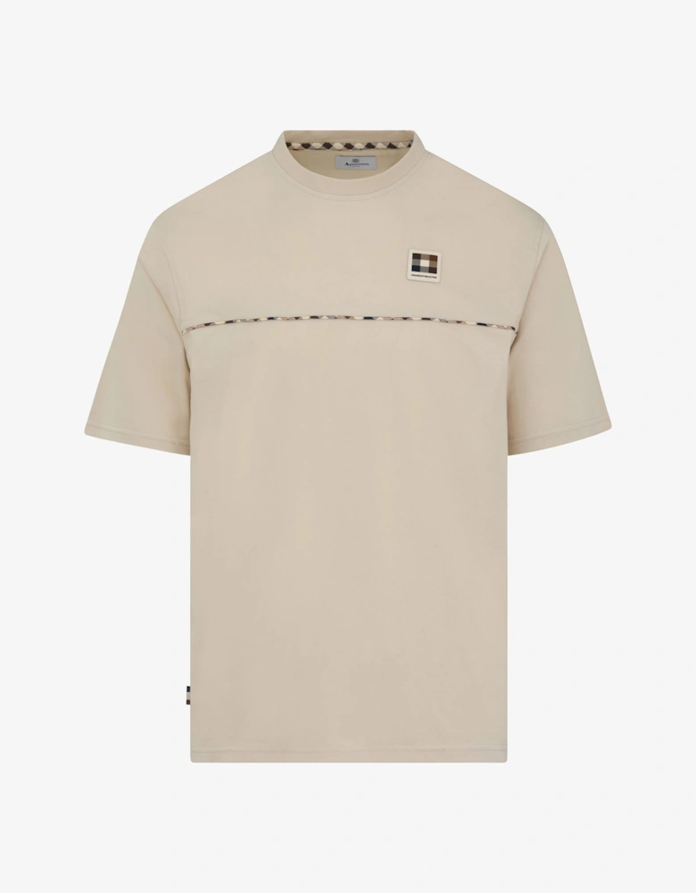 Aquascutum Mens Club Check Piping T-Shirt - Old White 02