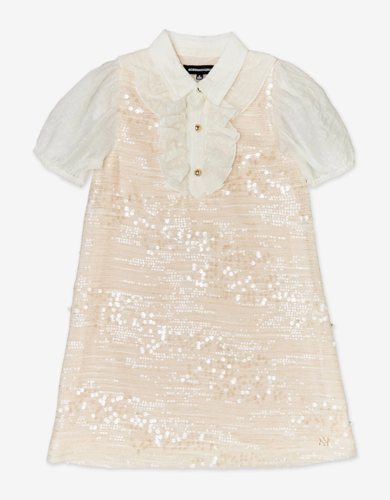 BCBGMAXAZRIA Girls Sequin Tweed Ruffle Dress in Pink