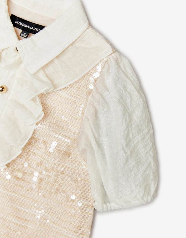 BCBGMAXAZRIA Girls Sequin Tweed Ruffle Dress in Pink