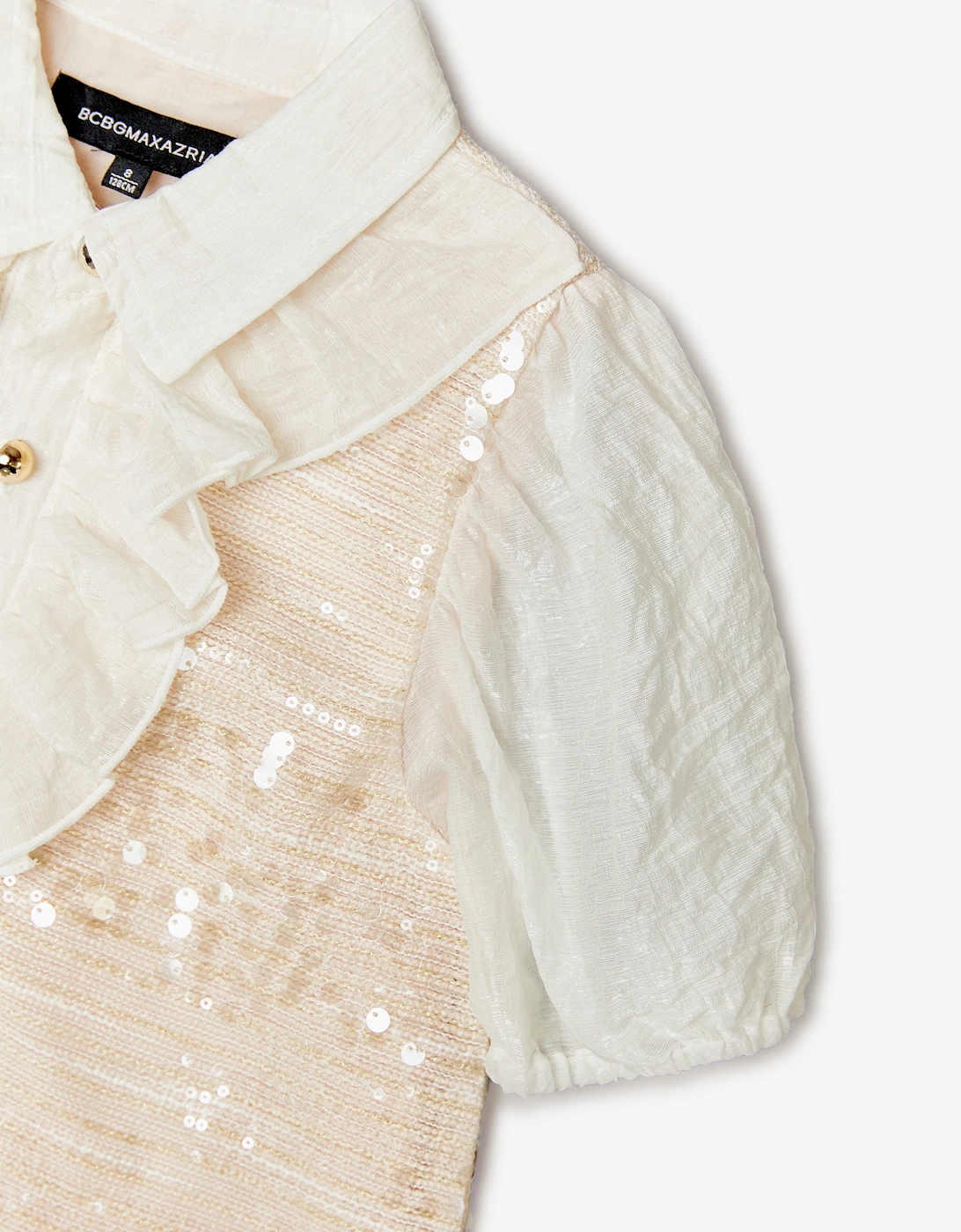 BCBGMAXAZRIA Girls Sequin Tweed Ruffle Dress in Pink