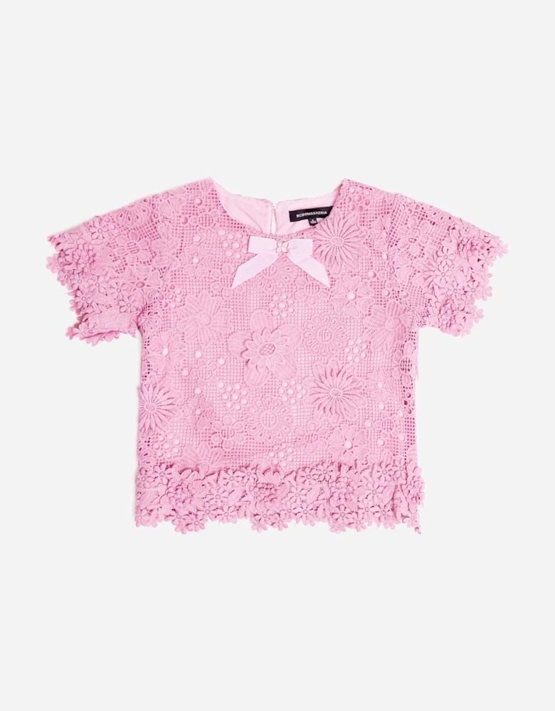 BCBGMAXAZRIA Girls Floral Lace Blouse in Pink