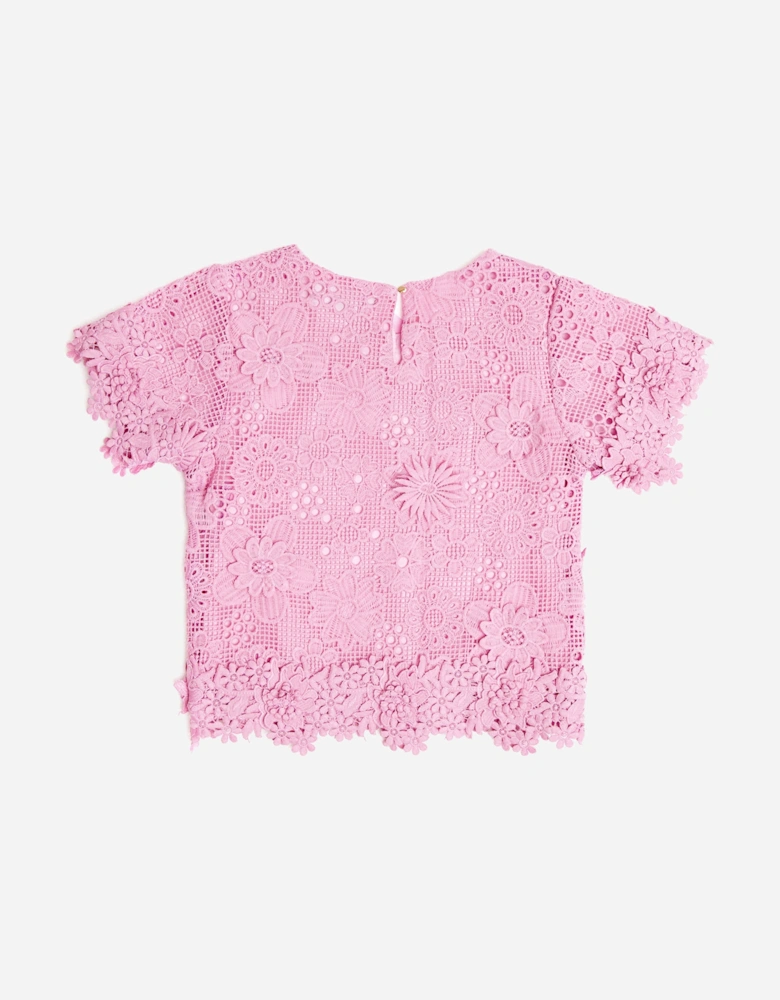 BCBGMAXAZRIA Girls Floral Lace Blouse in Pink