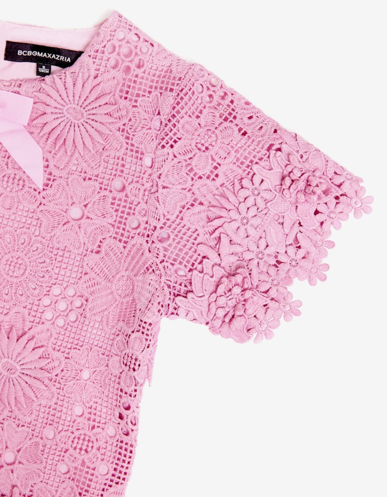BCBGMAXAZRIA Girls Floral Lace Blouse in Pink
